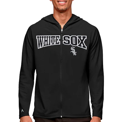 Men's Antigua Black Chicago White Sox Wordmark Legacy Full-Zip Hoodie