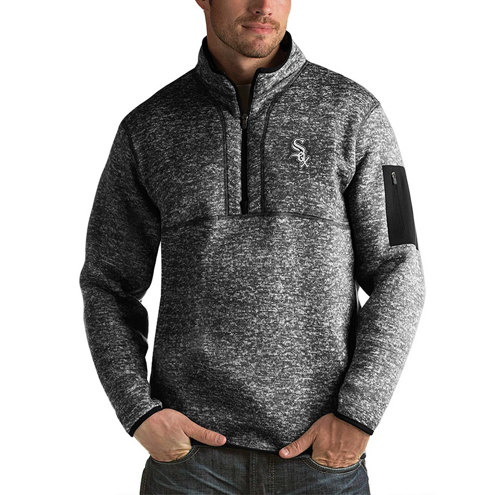 Pull demi-zippé Fortune noir chiné Antigua pour homme des White Sox de Chicago