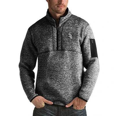 Pull demi-zippé Fortune noir chiné Antigua pour homme des White Sox de Chicago