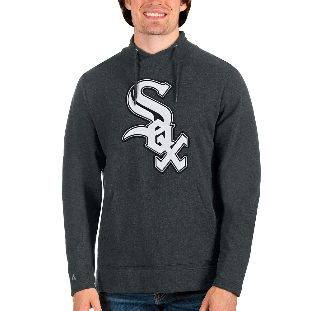 Men's Antigua Heathered Black Chicago White Sox Reward Pullover Sweatshirt