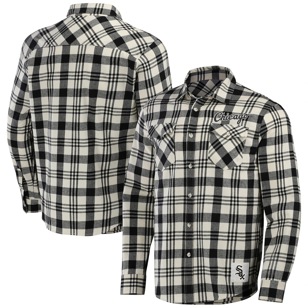 Men's Darius Rucker Collection by Fanatics Black Chicago White Sox Plaid Flannel Button-Up Shirt