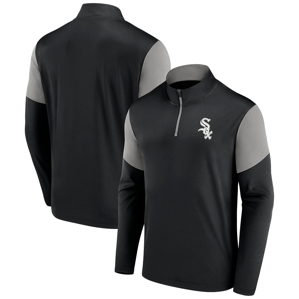 Haut à quart de zip avec logo principal des Chicago White Sox Fanatics pour hommes, noir/gris