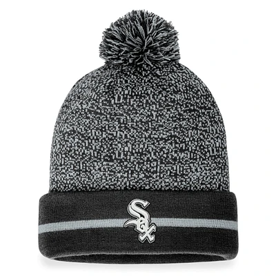 Bonnet en tricot à revers Space-Dye Fanatics pour hommes noir/gris Chicago White Sox avec pompon