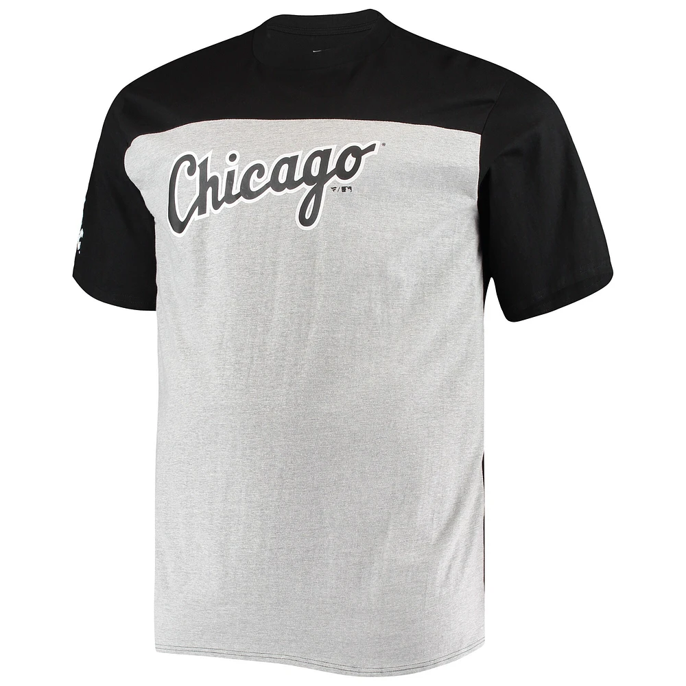 T-shirt color block Big & Tall Fanatics pour hommes, noir/gris chiné, Chicago White Sox