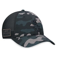 Casquette réglable noire Chicago White Sox Camo Trucker Fanatics pour hommes