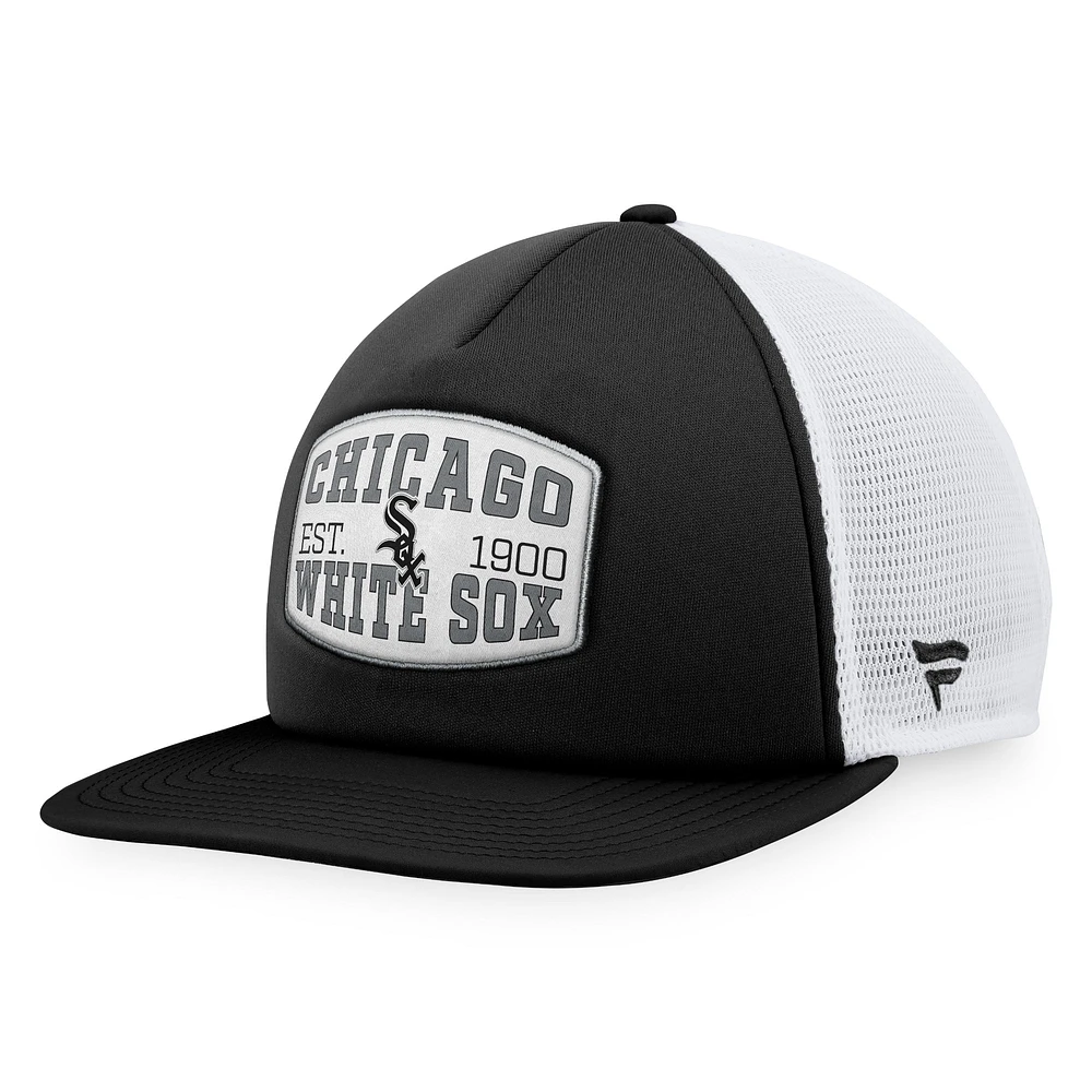 Casquette Snapback de camionneur avec patch frontal en mousse Chicago White Sox Fanatics pour hommes, noir