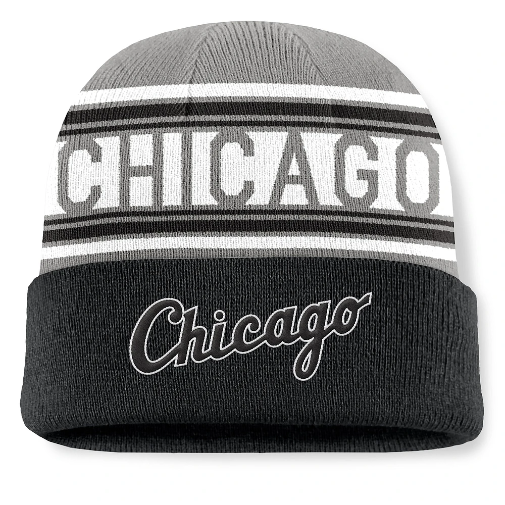 Bonnet en tricot à revers à rayures fondamentales pour hommes Fanatics Black Chicago White Sox