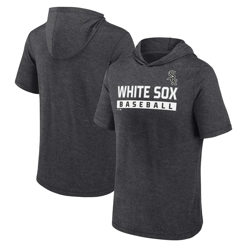 Men's Fanatics Heather Charcoal Chicago White Sox Push Short Sleeve Pullover Hoodie