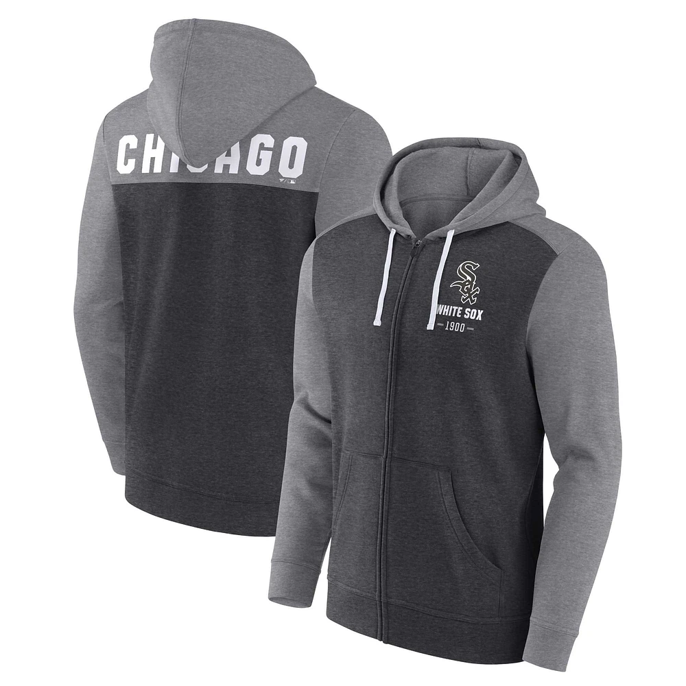 Sweat à capuche entièrement zippé pour hommes de marque fanatiques anthracite chiné/gris chiné Chicago White Sox Blown Away