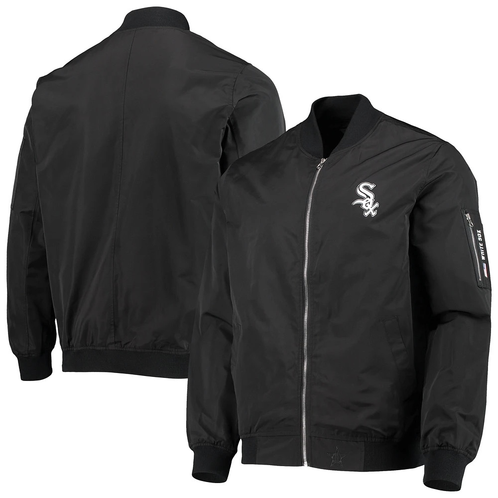 Blouson aviateur JH Design noir Chicago White Sox en nylon entièrement zippé pour homme