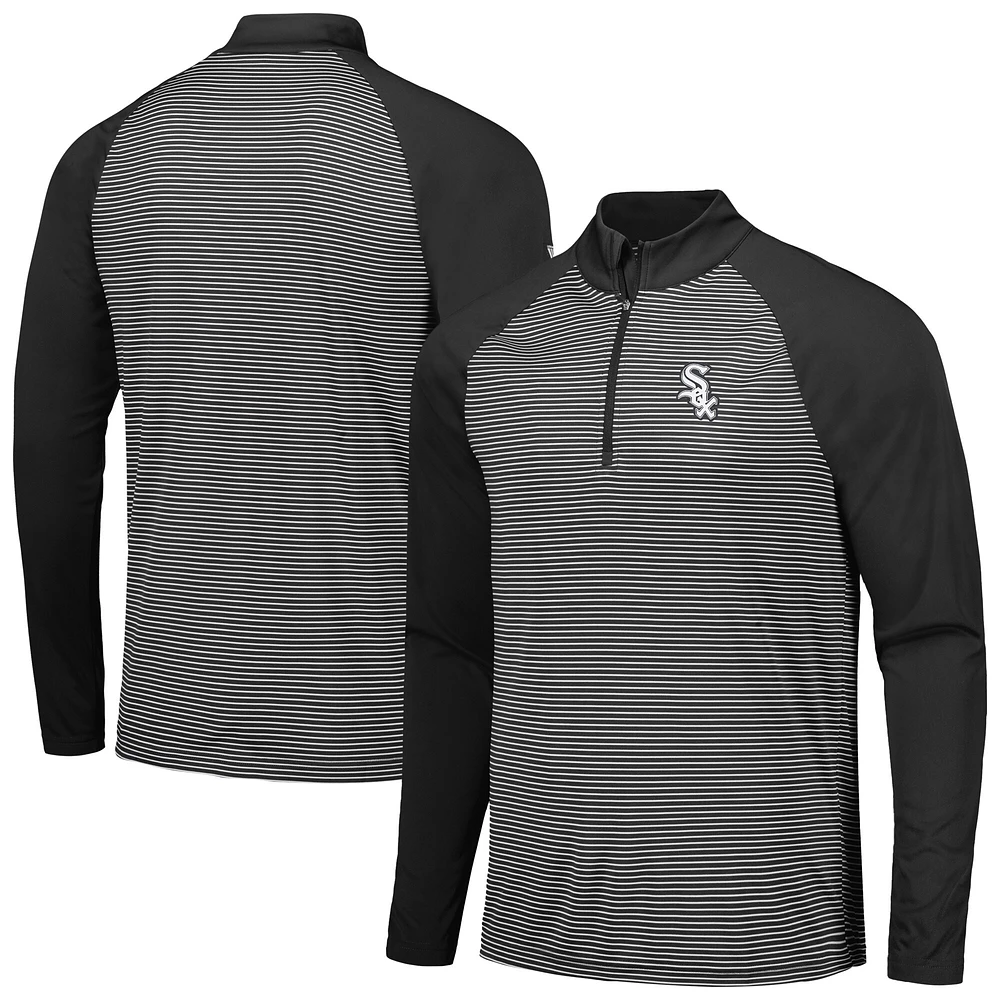 Men's Levelwear Black Chicago White Sox Charter Striped Raglan Quarter-Zip Top