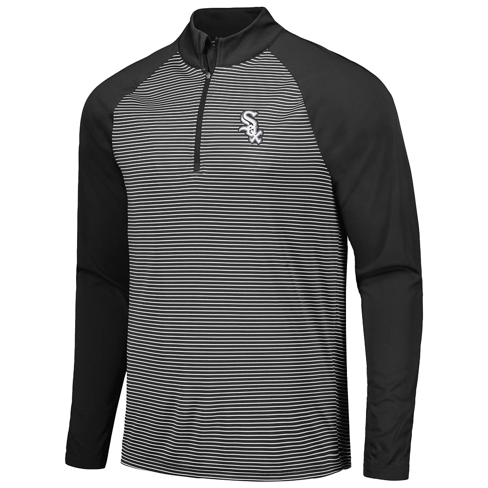 Men's Levelwear Black Chicago White Sox Charter Striped Raglan Quarter-Zip Top