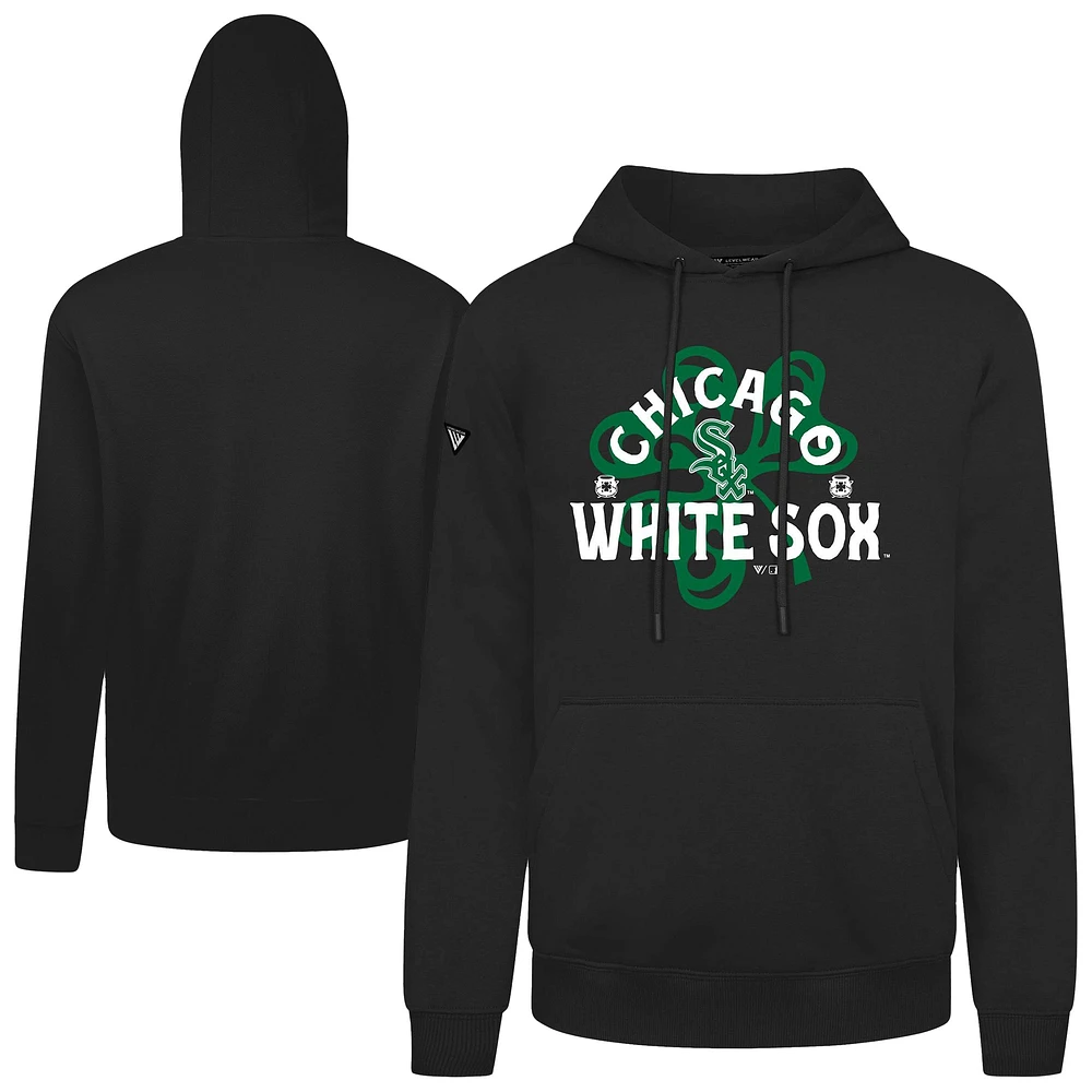 Men's Levelwear Black Chicago White Sox St. Patrick's Day Podium Shamrock Pullover Hoodie