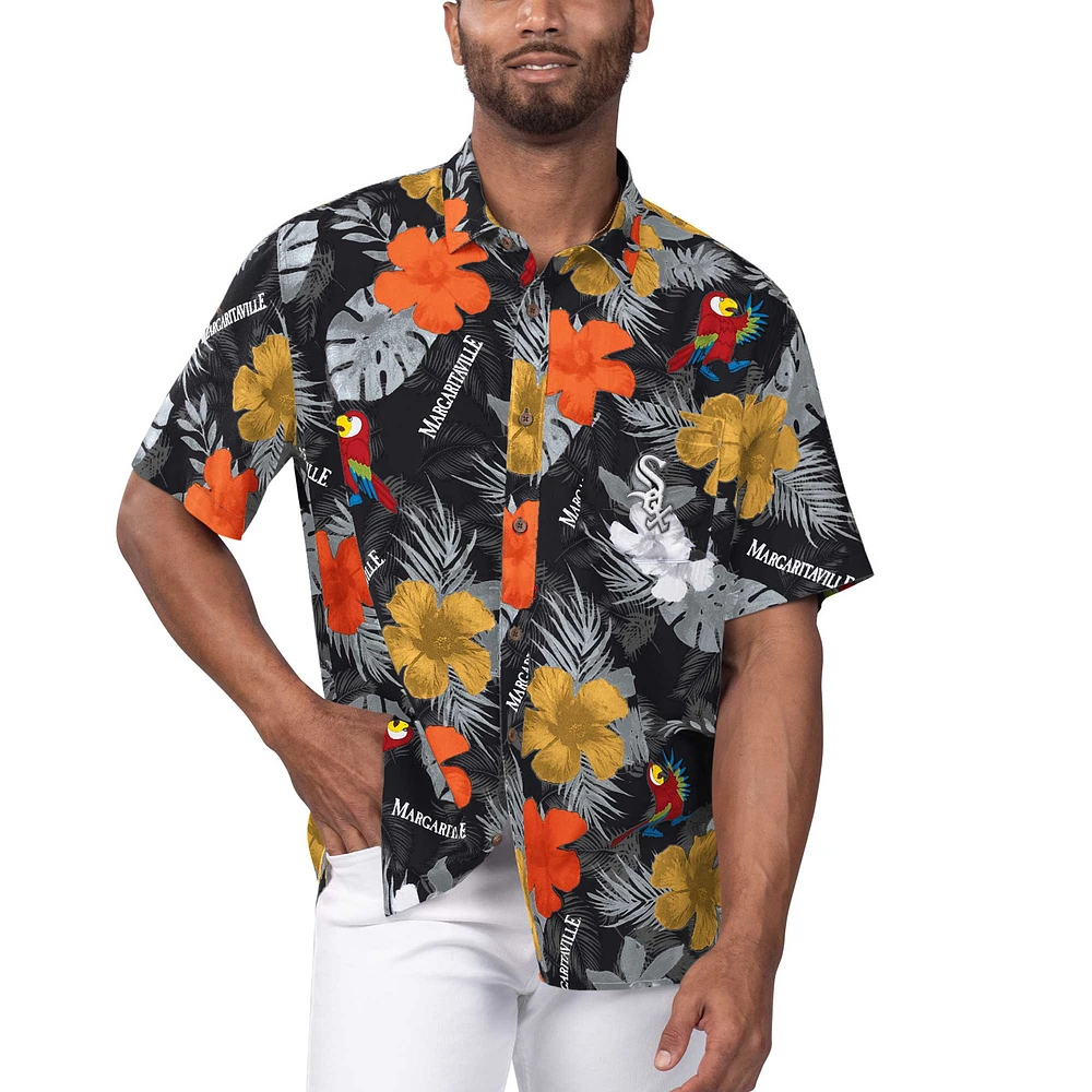 Chemise boutonnée pour hommes Margaritaville noire Chicago White Sox Island Life Floral Party