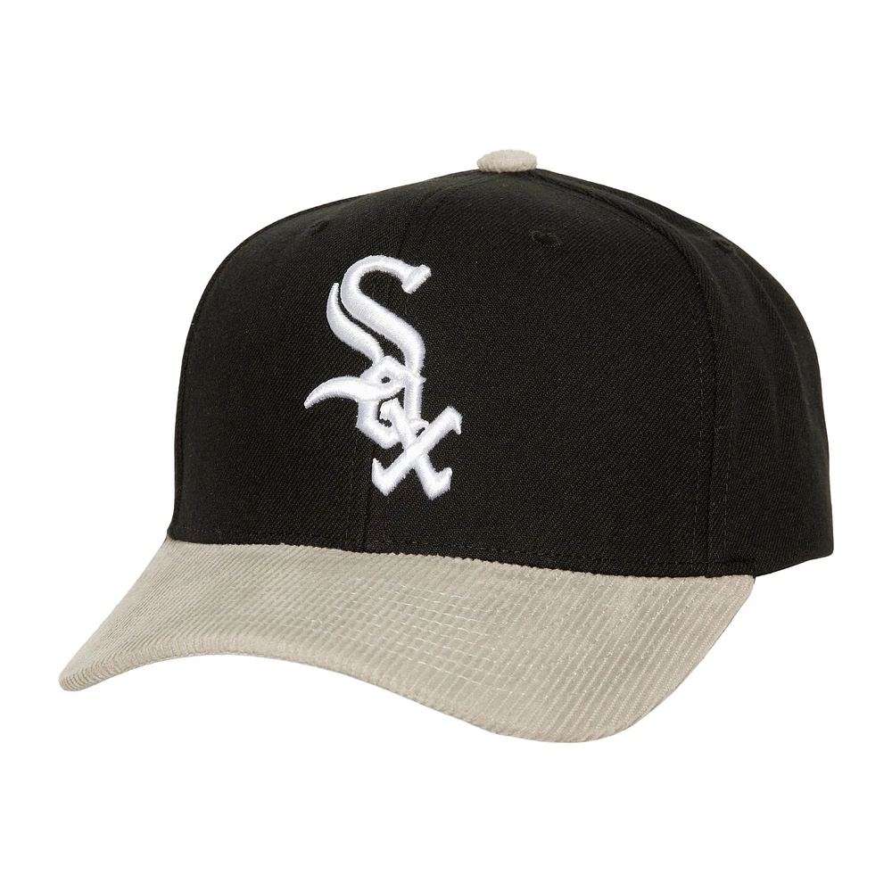 Casquette Snapback en velours côtelé Pro Mitchell & Ness pour hommes, noir/gris, Chicago White Sox