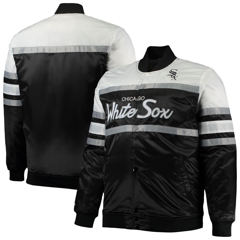 Men's Mitchell & Ness Black/White Chicago White Sox Big Tall Coaches Satin Full-Snap Jacket