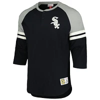 Men's Mitchell & Ness Black Chicago White Sox Cooperstown Collection Legendary Raglan Slub Henley 3/4-Sleeve T-Shirt