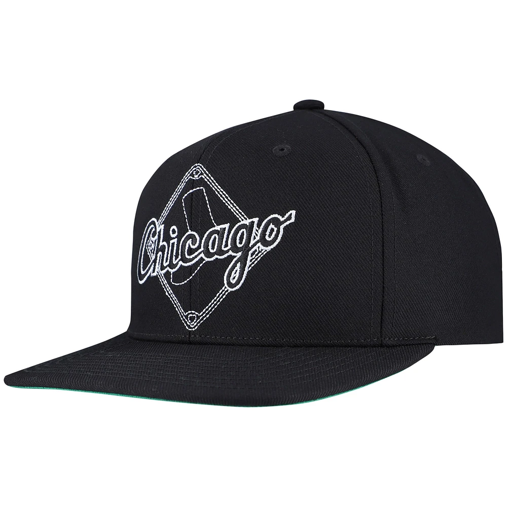 Casquette à visière double Snapback Chicago White Sox noire Mitchell & Ness pour homme