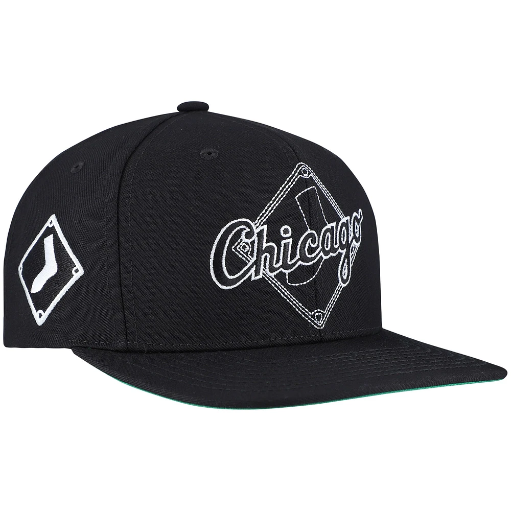 Casquette à visière double Snapback Chicago White Sox noire Mitchell & Ness pour homme