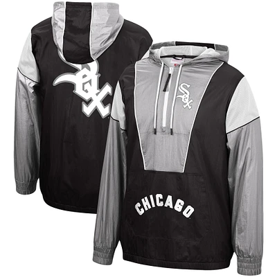 Men's Mitchell & Ness Black Chicago White Sox Highlight Reel Windbreaker Half-Zip Hoodie Jacket