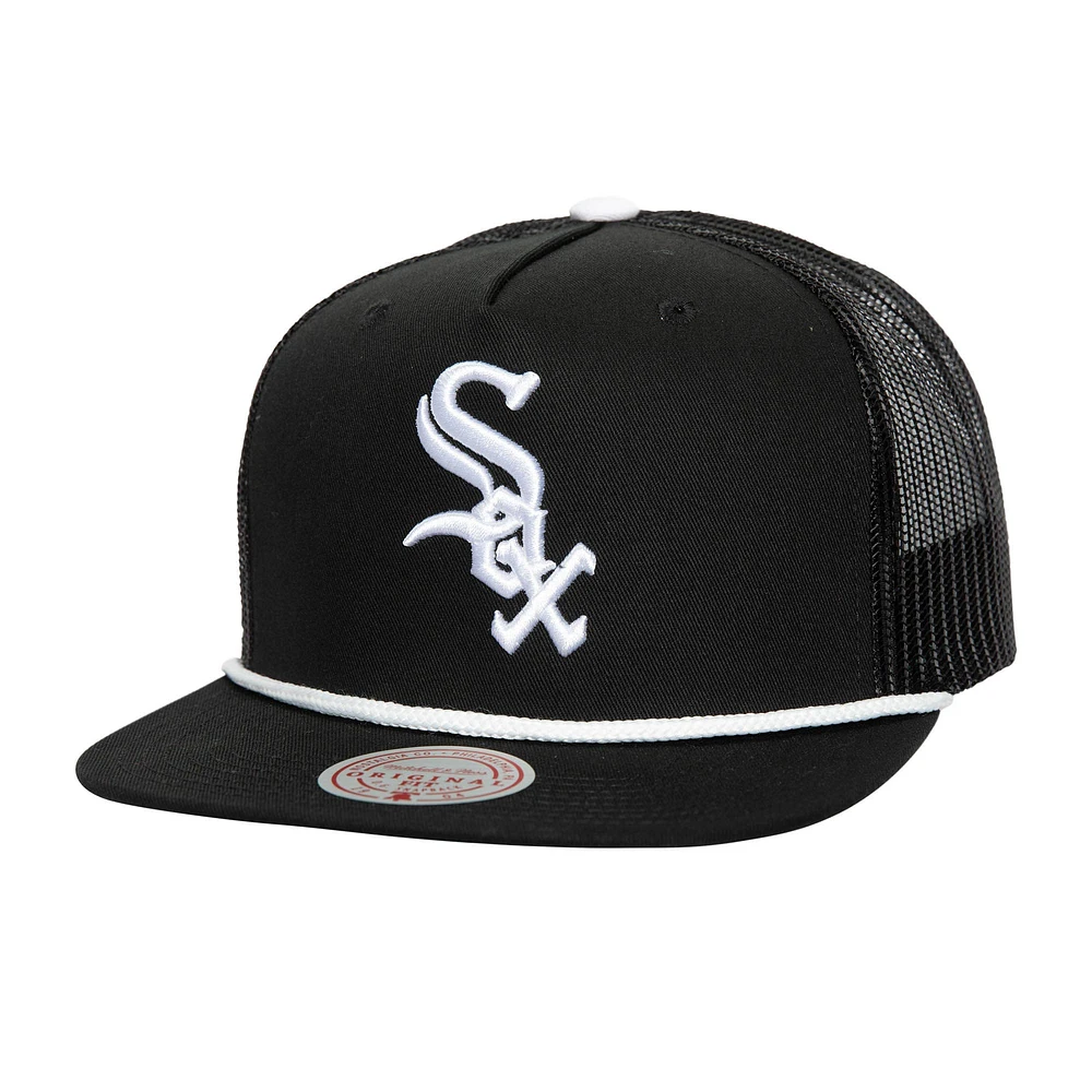 Casquette snapback de camionneur en corde noire Chicago White Sox Mitchell & Ness pour hommes