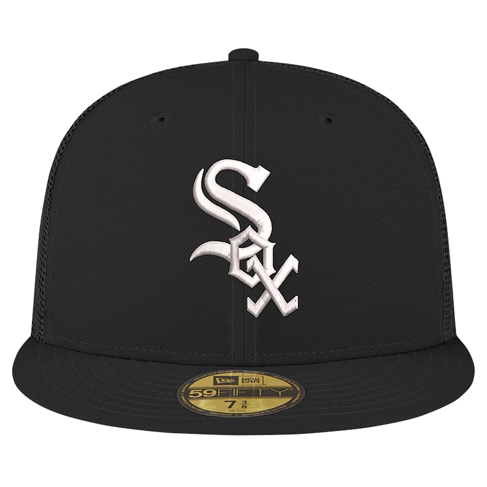 Casquette ajustée 59FIFTY Trucker Chicago White Sox noire New Era pour homme