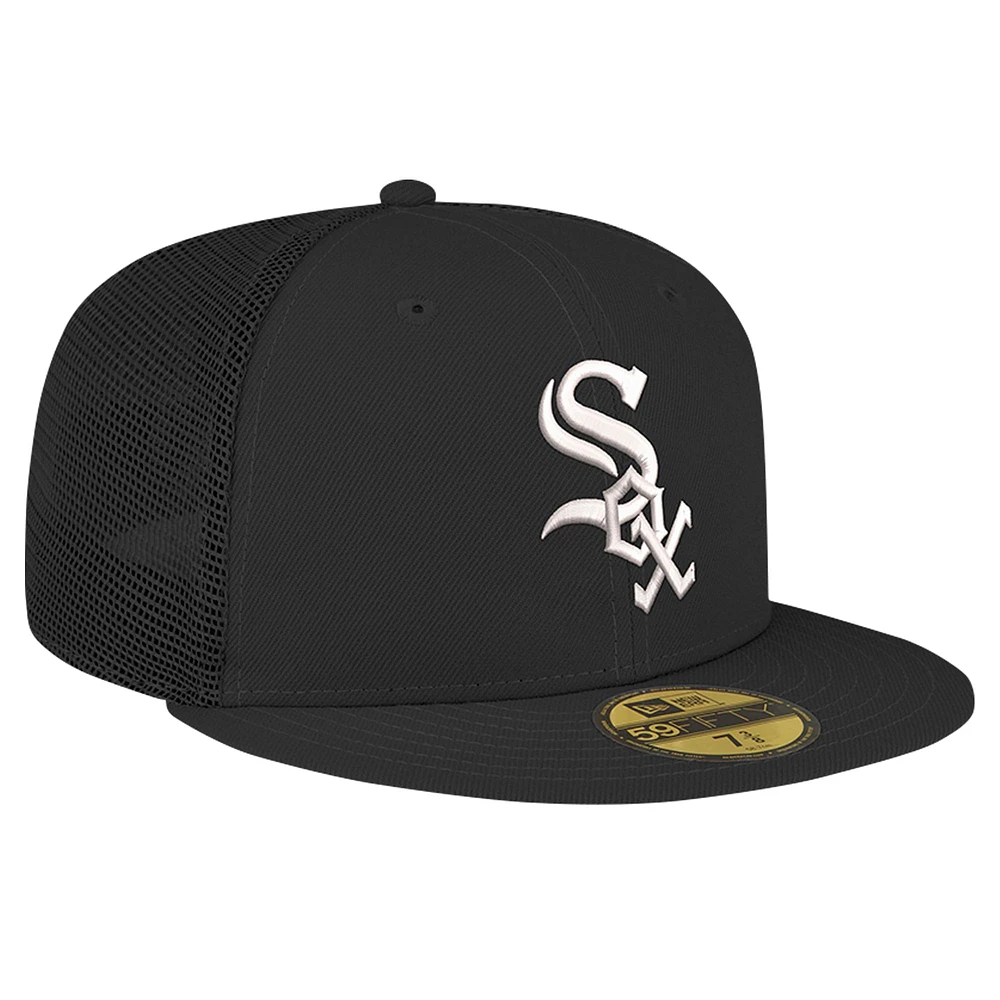 Casquette ajustée 59FIFTY Trucker Chicago White Sox noire New Era pour homme