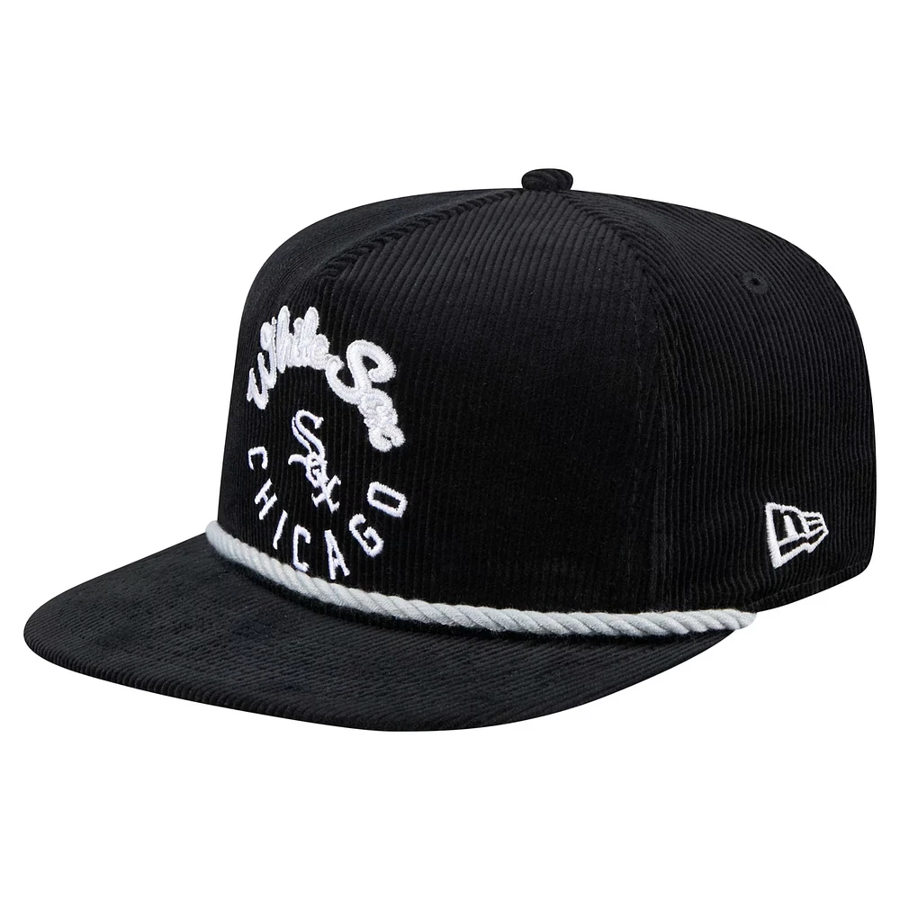 Casquette de golf ajustable en velours côtelé Full Circle Chicago White Sox noire New Era pour homme