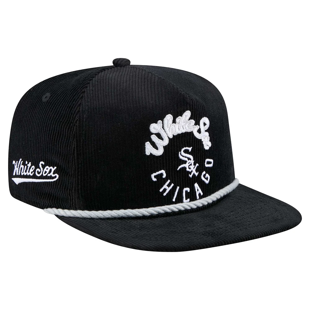 Casquette de golf ajustable en velours côtelé Full Circle Chicago White Sox noire New Era pour homme