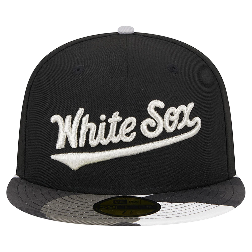 Men's New Era Black Chicago White Sox Metallic Camo 59FIFTY Fitted Hat