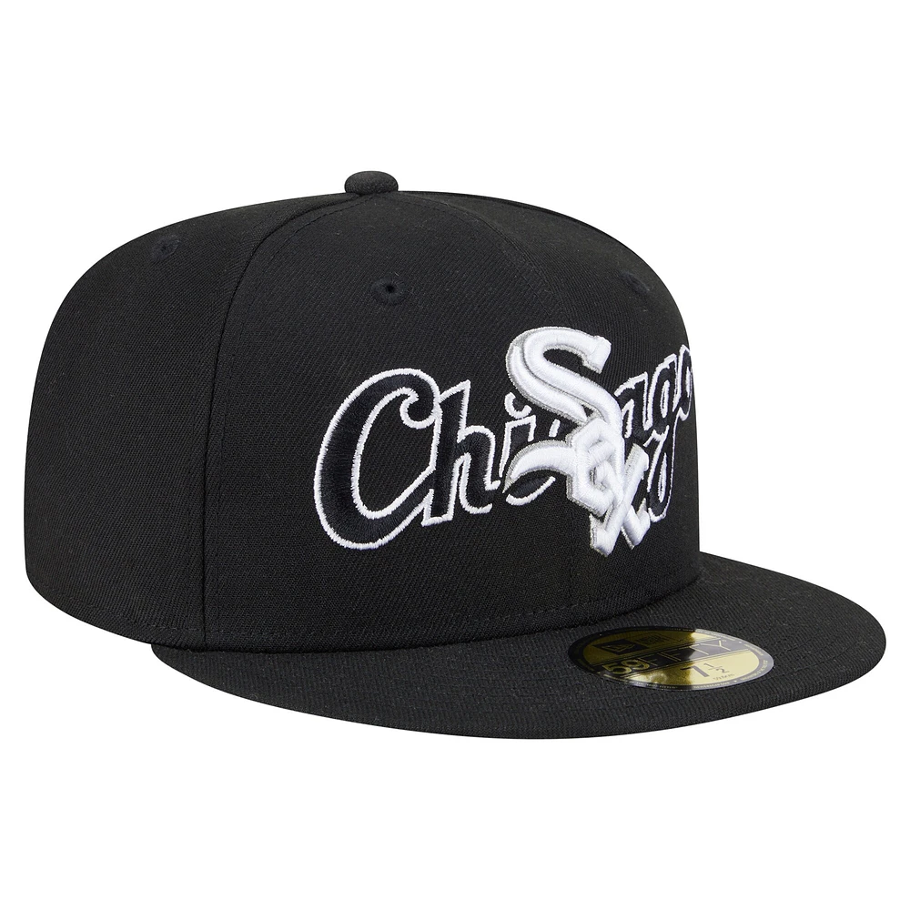 Men's New Era Black Chicago White Sox Overlap 59FIFTY Fitted Hat