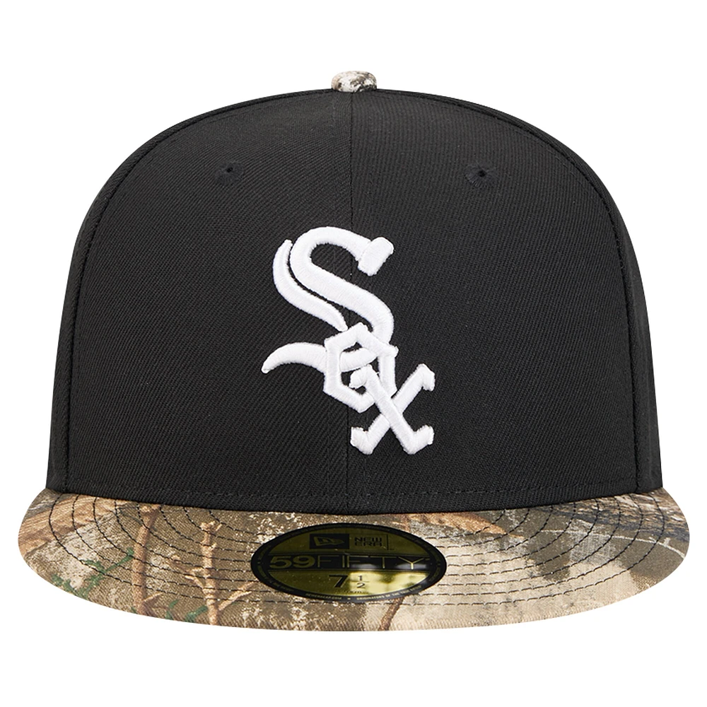 Casquette ajustée 59FIFTY noire Chicago White Sox Realtree Camo New Era pour hommes