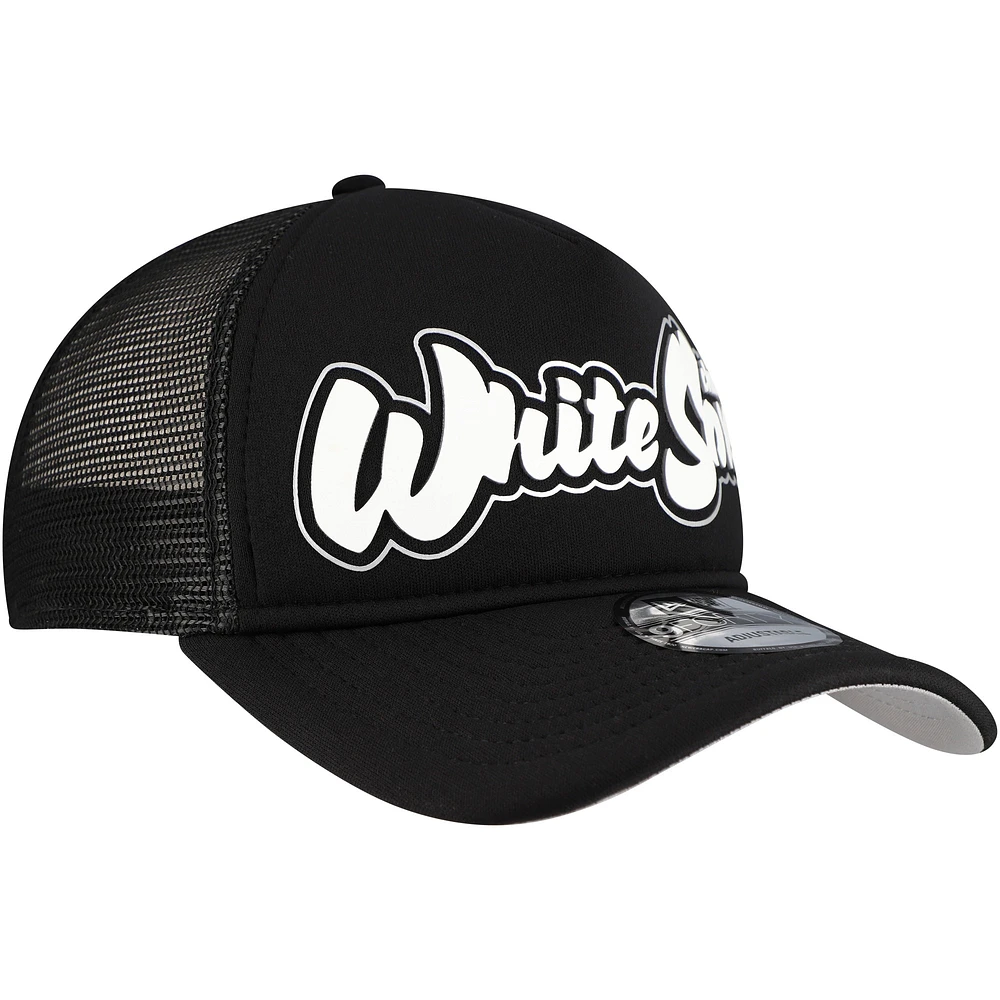 Men's New Era Black Chicago White Sox Retro Bold A-Frame Trucker 9FORTY Adjustable Hat