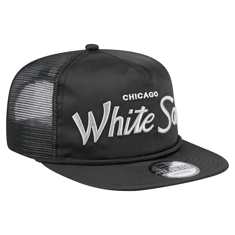 Casquette de golf ajustable New Era noire Chicago White Sox Retro Satin pour homme