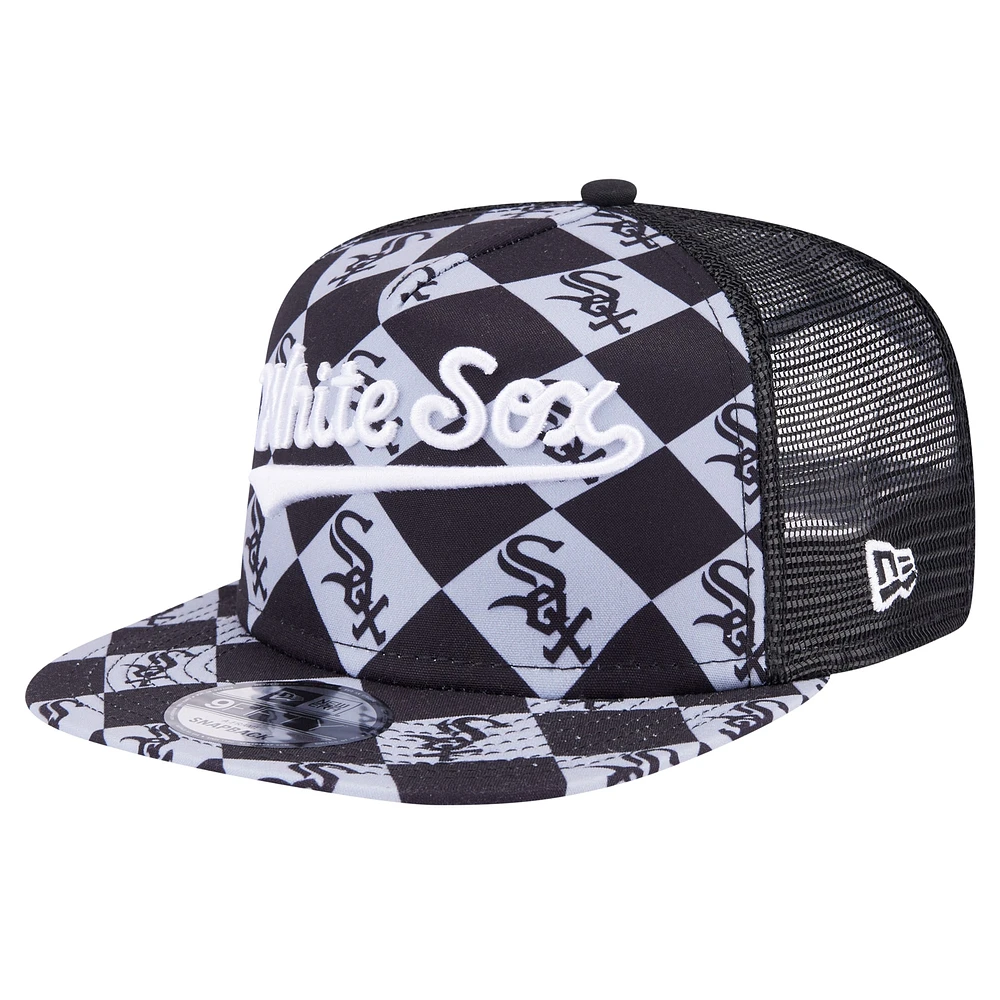 Men's New Era Black Chicago White Sox Seeing Diamonds A-Frame Trucker 9FIFTY Snapback Hat