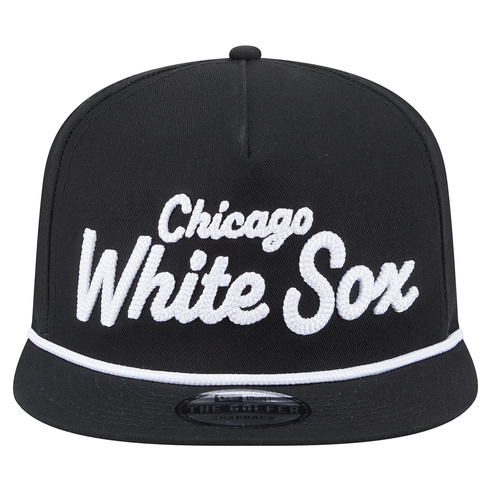 Men's New Era Black Chicago White Sox Team Text Golfer Snapback Hat