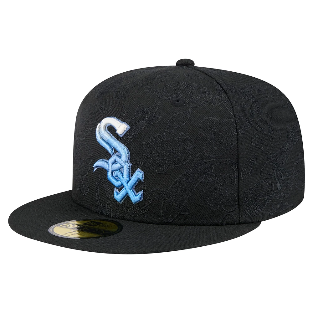 Men's New Era Black Chicago White Sox Tonal Koi 59FIFTY Fitted Hat