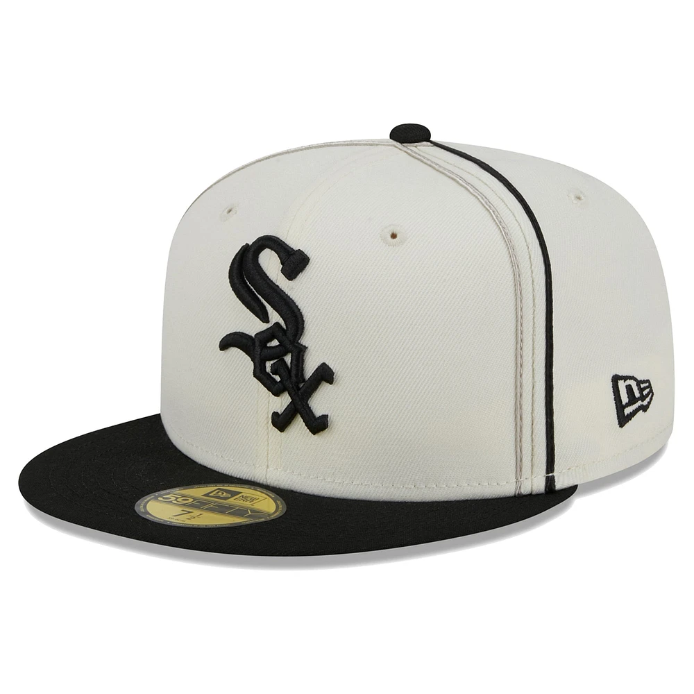 Men's New Era  Cream/Black Chicago White Sox Chrome Sutash 59FIFTY Fitted Hat