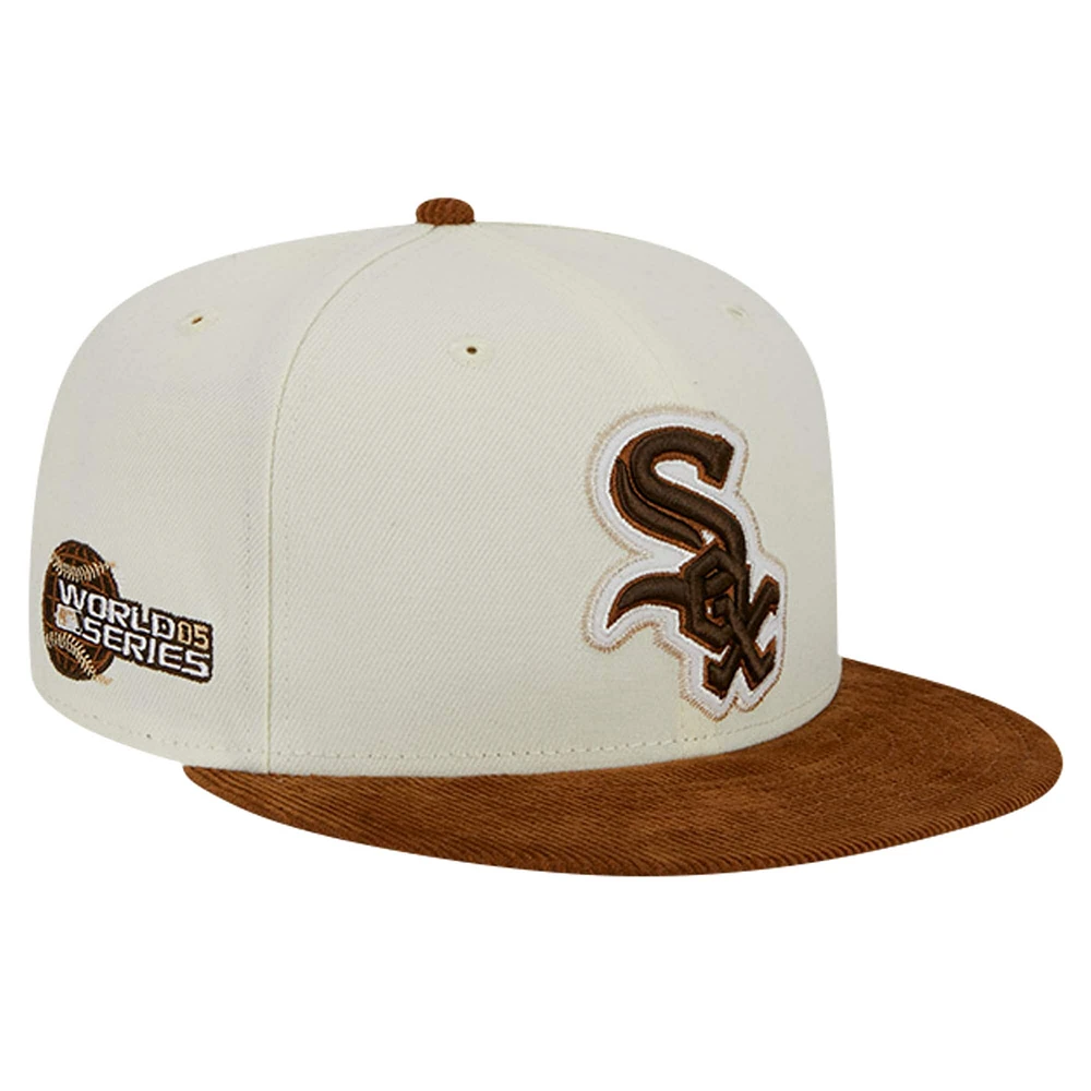 Men's New Era Cream Chicago White Sox Chrome Corduroy Visor 59FIFTY Fitted Hat