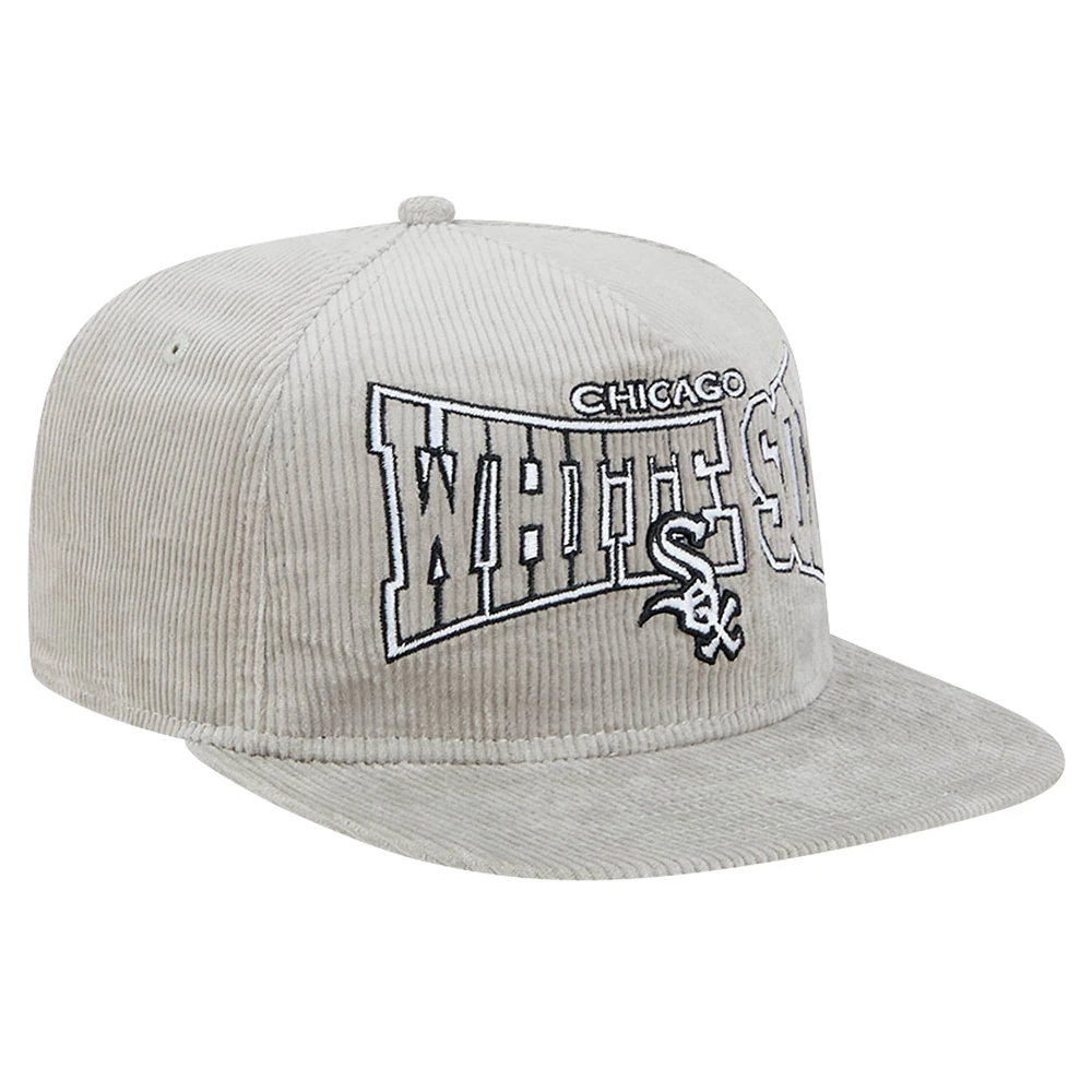 Casquette de golf à visière rabattable en velours côtelé Chicago White Sox grise New Era pour homme