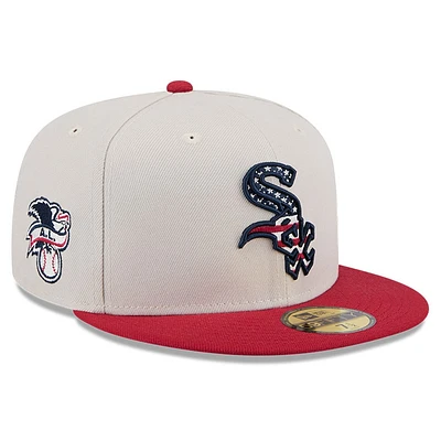 Casquette ajustée 59FIFTY New Era pour hommes, kaki/rouge, Chicago White Sox 2024 Fourth of July