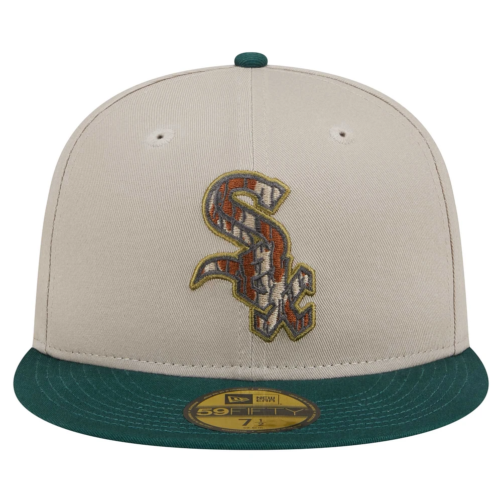 Men's New Era Natural/Hunter Green Chicago White Sox  Lifestyle Tree Bark Fill 59FIFTY Fitted Hat