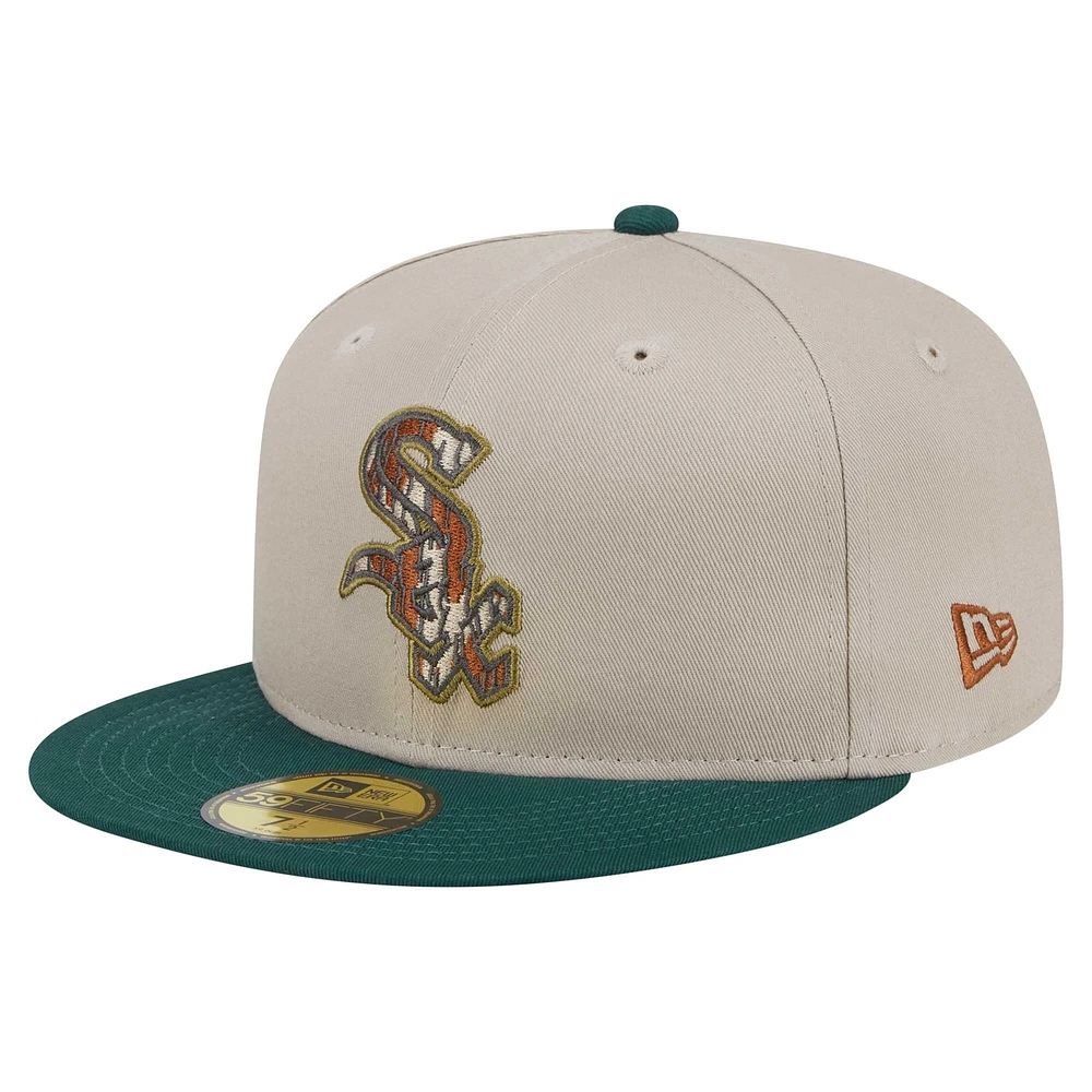 Men's New Era Natural/Hunter Green Chicago White Sox  Lifestyle Tree Bark Fill 59FIFTY Fitted Hat