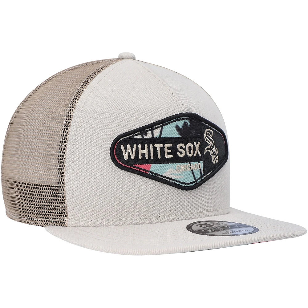 Men's New Era Natural Chicago White Sox Retro Beachin' Patch A-Frame Trucker 9FIFTY Snapback Hat