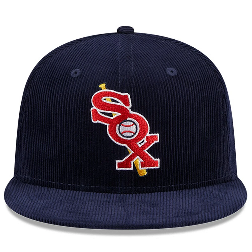 Casquette ajustée 59FIFTY en velours côtelé bleu marine Chicago White Sox Throwback pour hommes New Era