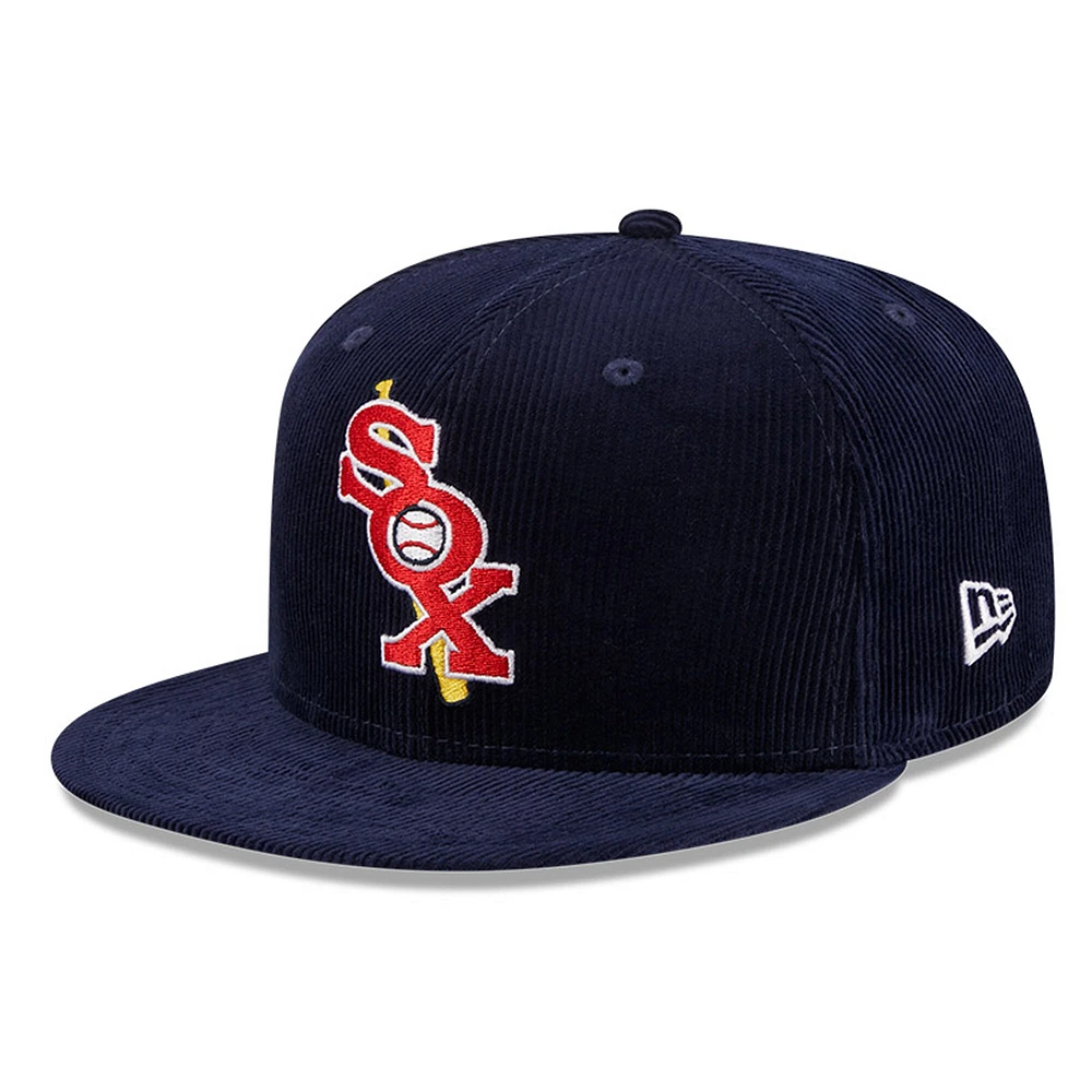 Casquette ajustée 59FIFTY en velours côtelé bleu marine Chicago White Sox Throwback pour hommes New Era