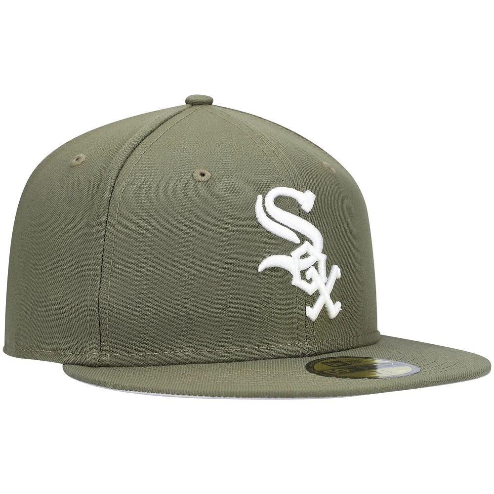 Casquette ajustée 59FIFTY blanche avec logo Chicago White Sox New Era pour homme