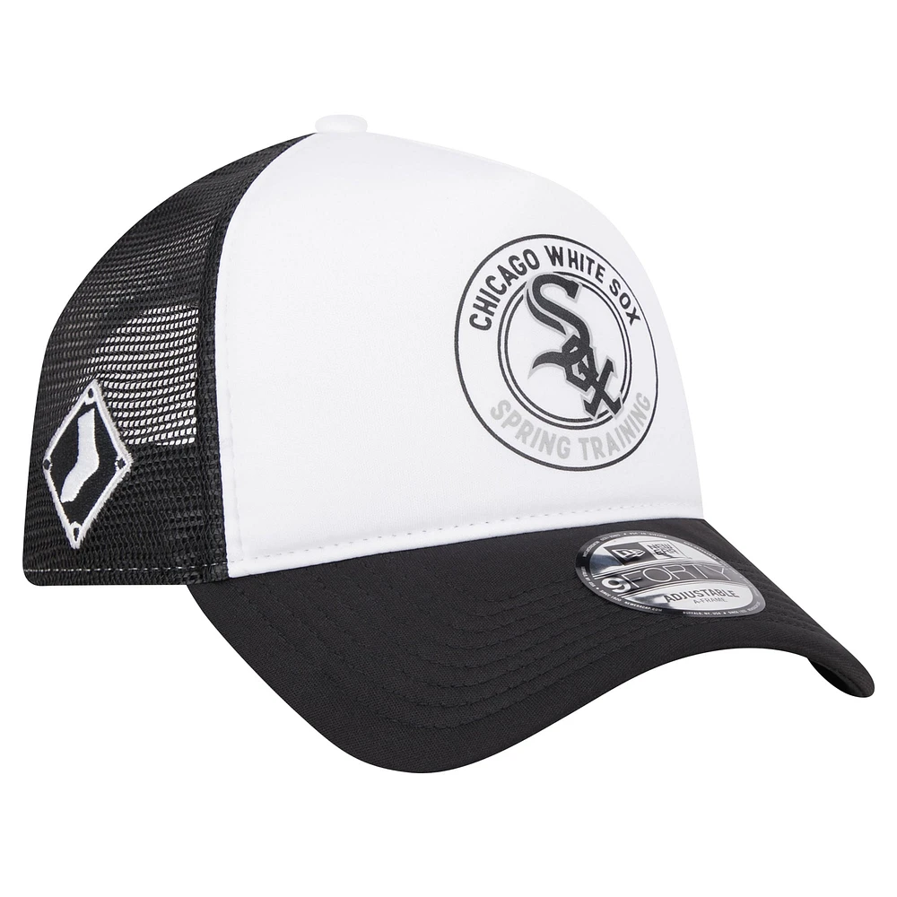 Men's New Era White/Black Chicago White Sox Spring Training Circle Foam A-Frame 9FORTY Trucker Adjustable Hat