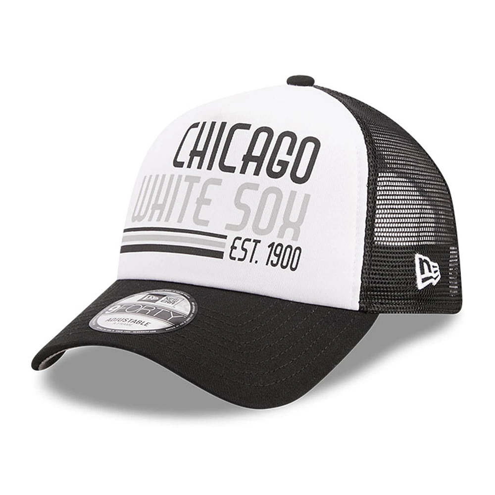 Casquette ajustable 9FORTY Stacked A-Frame Trucker 9FORTY des Chicago White Sox New Era pour hommes, blanc/noir