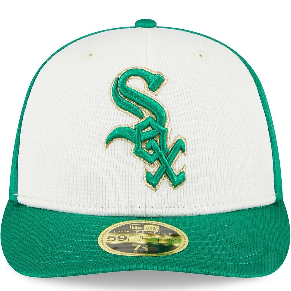 Casquette ajustée 59FIFTY Low Profile pour hommes des Chicago White Sox 2024 de la Saint-Patrick New Era, blanc/vert